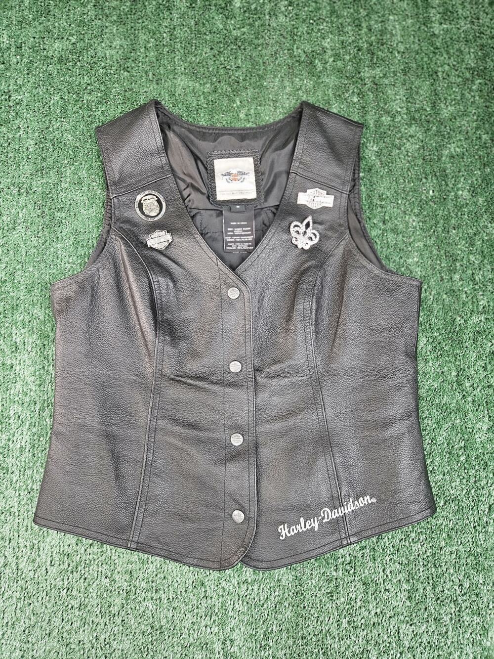 Harley Davidson Leather Vest Womens Medium M Snap Lightweight Patch Eagle Wings